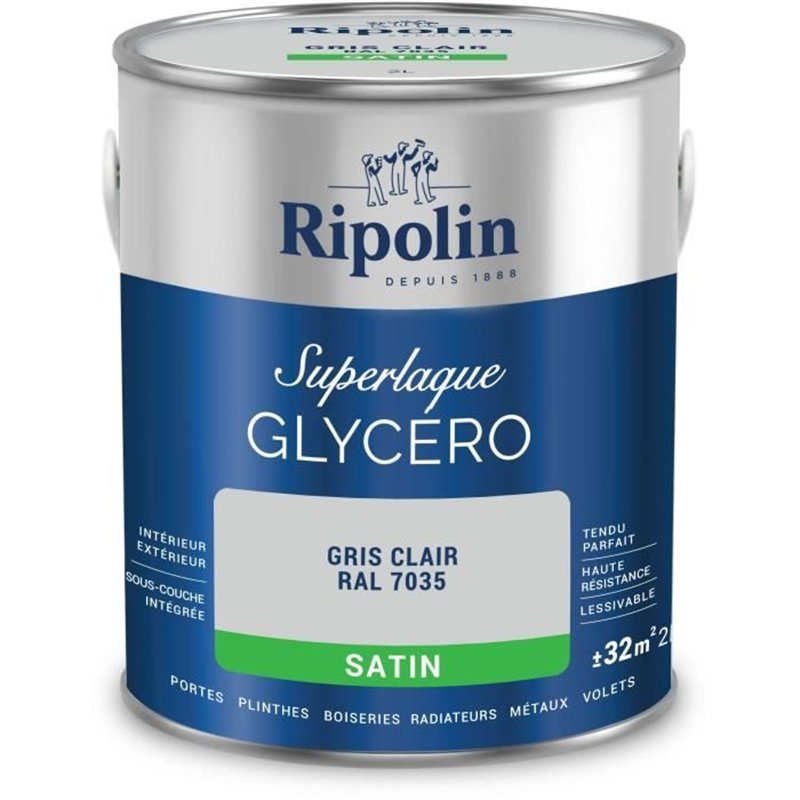 Laque glycéro gris clair RAL 7035 satin - RIPOLIN - 2 L
