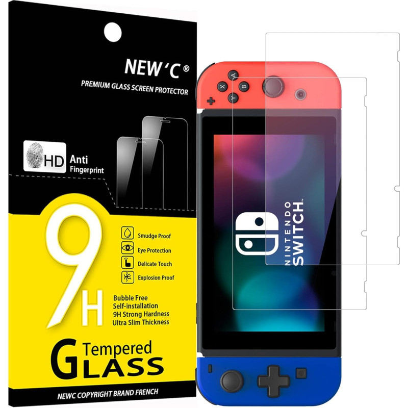 NEW'C Lot de 2, Verre Trempé pour Nintendo Switch, Film Protection écran efficace contre les Rayures - sans Bulles - Ultra Résis