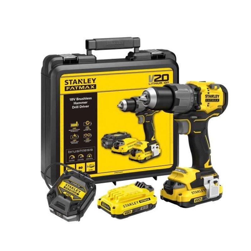 Perceuse visseuse a percussion - STANLEY - SFMCD725D2K-QW - 80 Nm - 18V - 0-500/2000 trs/min