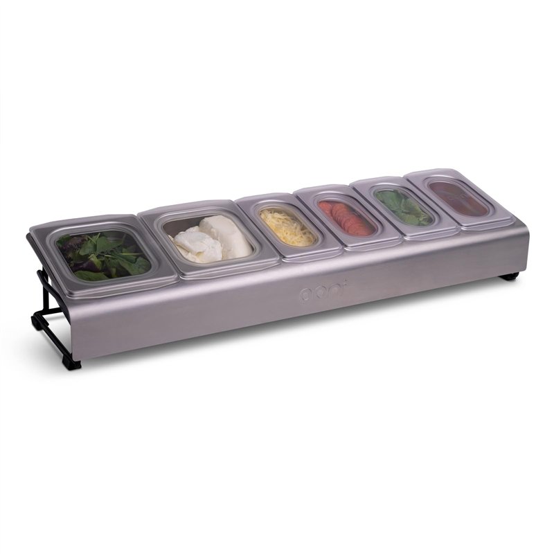 Ooni Saladette – Support bac inox – Accessoire cuisine pour four a pizza 6x bac rangement frigo avec couvercle silicone alimenta