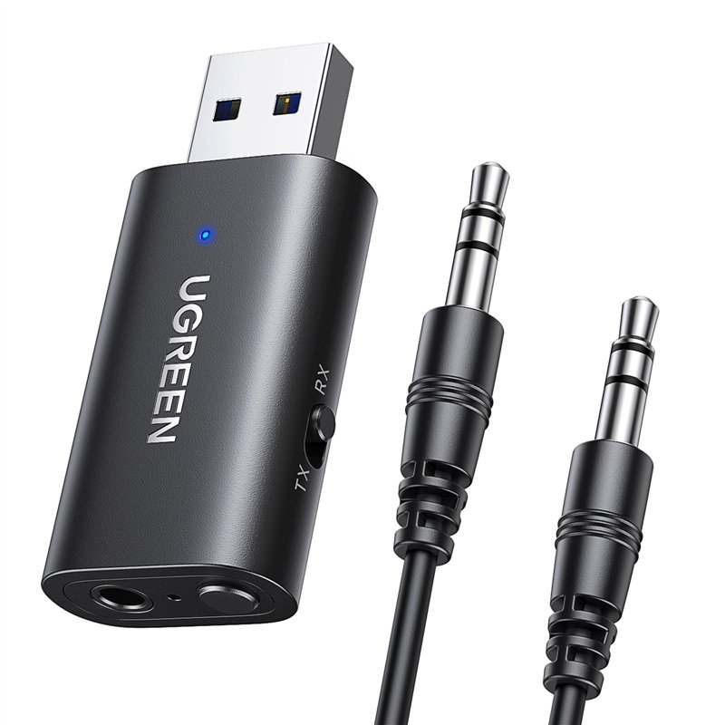 UGREEN Adaptateur Jack Bluetooth 5.4 pour TV Télé Émetteur Récepteur 2 en 1 pour Voiture Prise Aux 3.5mm Transmetteur Auxiliaire