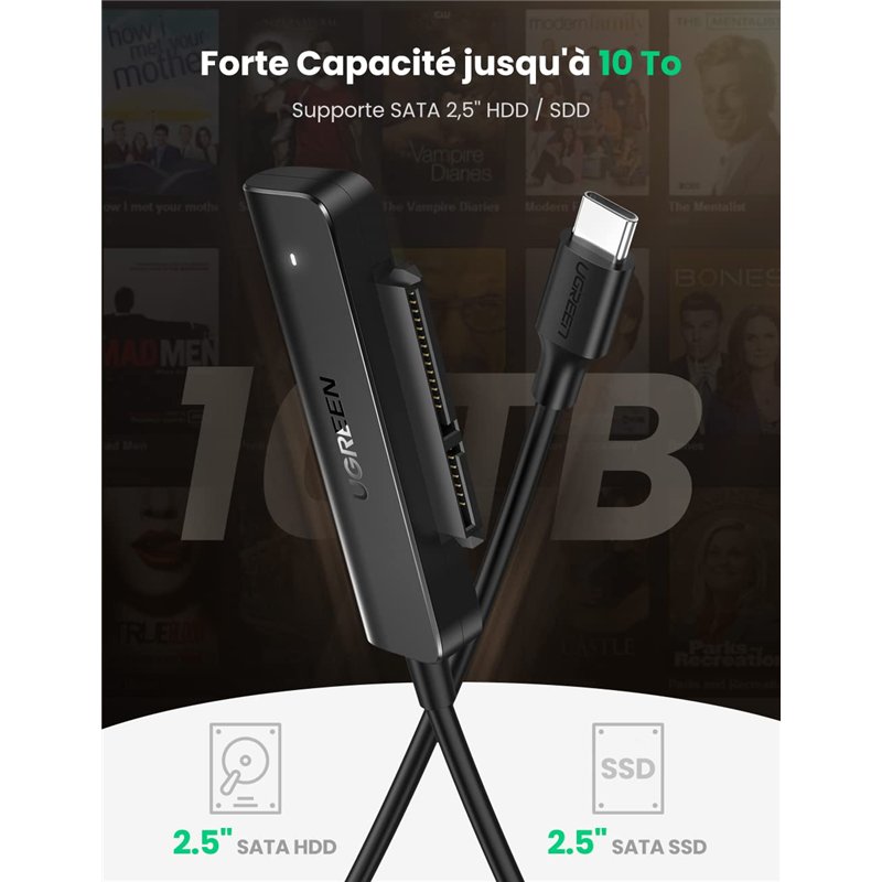 Image secondaire de UGREEN Adaptateur USB 3.1 Câble SATA vers Type C pour Disque Dur 2,5 Pouces HDD SSD 10To Supporte UASP Compatible avec iPhone 15