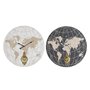 Horloge Murale DKD Home Decor Noir Beige Métal MDF Mappemonde (58 x 8 x 58 cm)
