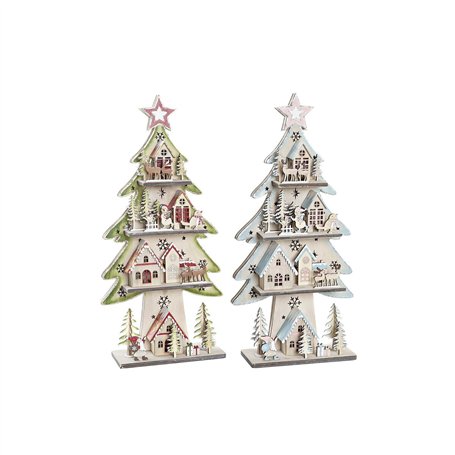 Sapin de Noël DKD Home Decor Rouge Arbre Bleu Rose Bois Vert (23 x 9 x 47 cm) (2 Unités)