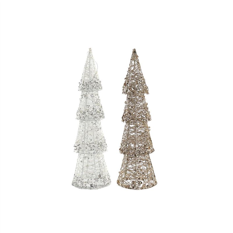 Décoration lumineuse DKD Home Decor Noël Champagne Arbre Blanc (14 x 14 x 50 cm) (2 Unités)