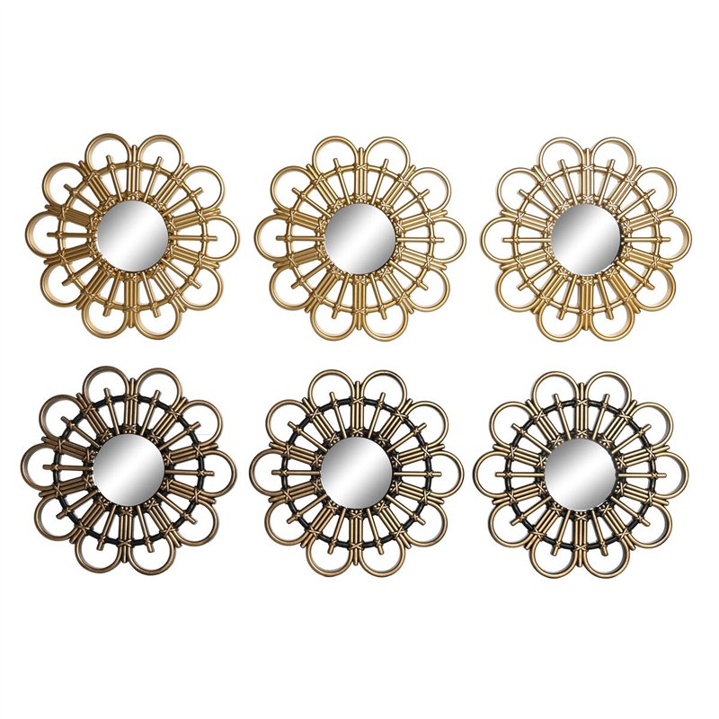 Ensemble de miroirs DKD Home Decor Scandi Verre Noir Doré polypropylène (25 x 2 x 25 cm) (2 Unités)