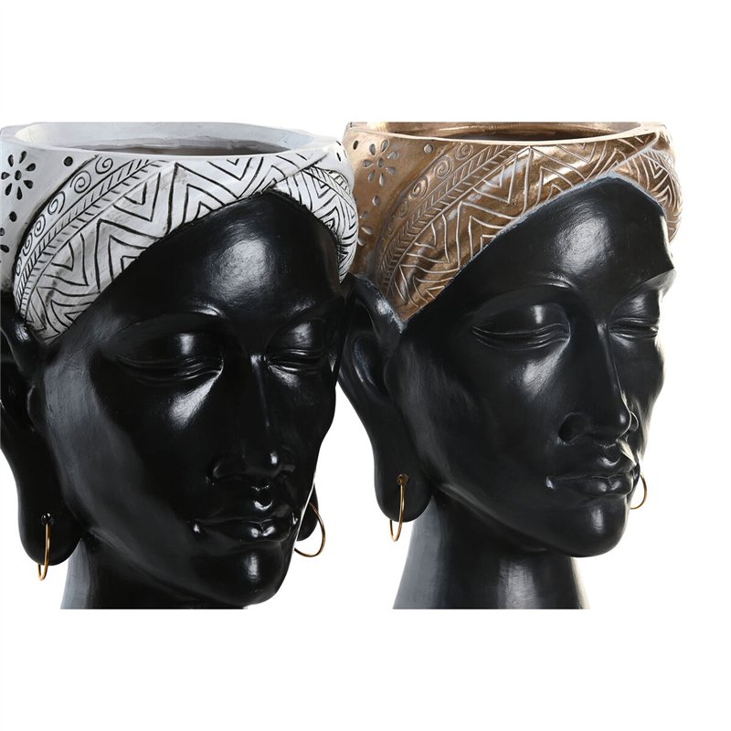 Image secondaire de Figurine Décorative DKD Home Decor Argenté Doré Marron Résine Colonial Africaine (19,5 x 11 x 39,5 cm) (2 Unités)