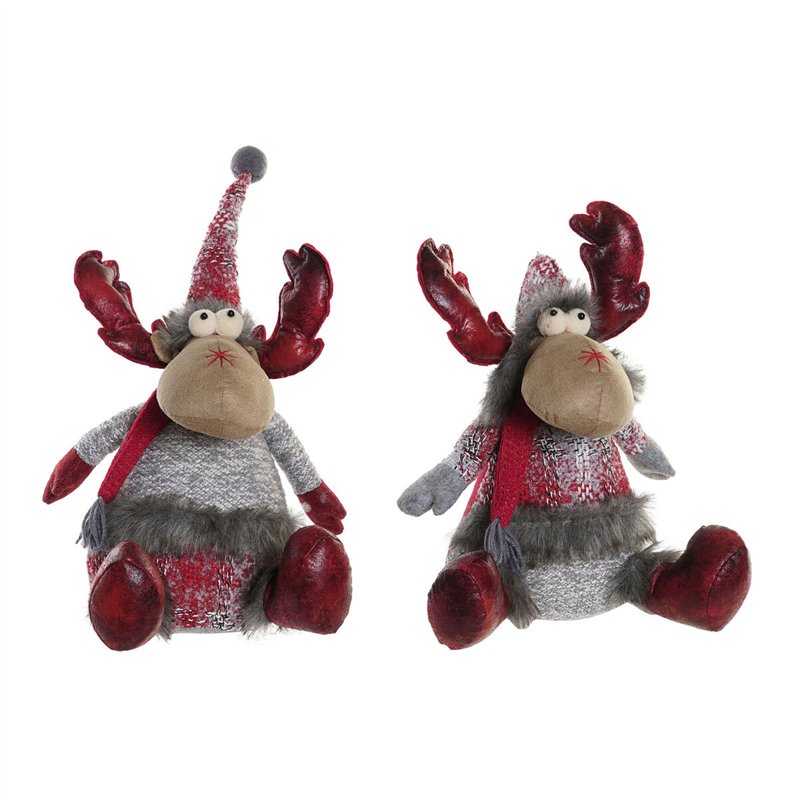 Décorations de Noël DKD Home Decor Rouge Gris Renne 27 x 19 x 32 cm (2 Unités)