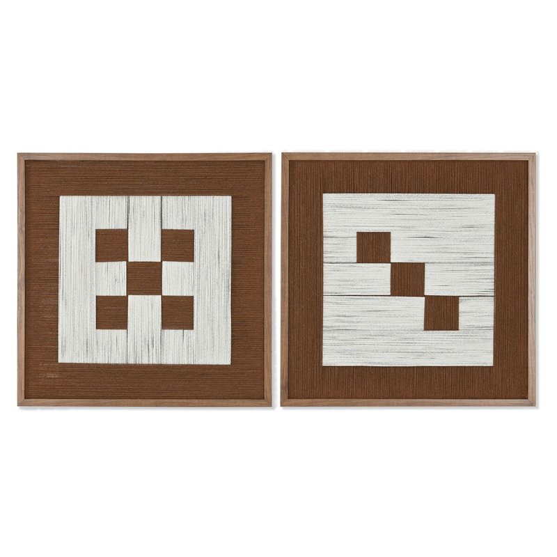 Cadre Home ESPRIT Blanc Marron Beige Moderne Urbaine 50 x 3 x 50 cm (2 Unités)