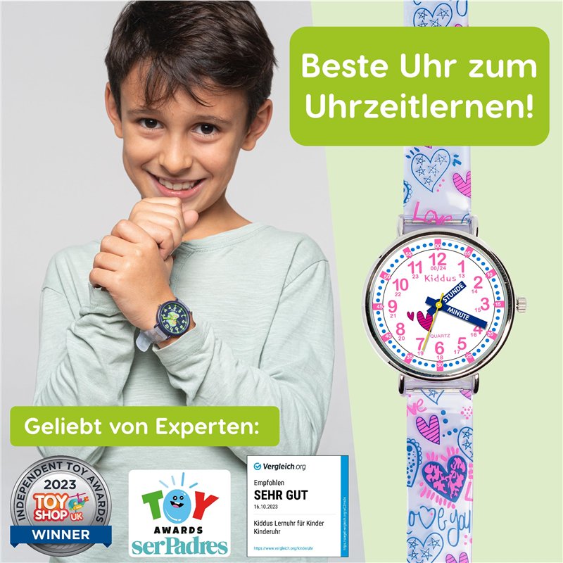 Image secondaire de Kiddus Montre Bracelet Éducative pour Enfants, garçon. Time Teacher Analogique avec Exercices. Facile d’Apprendre à Lire l’Heure
