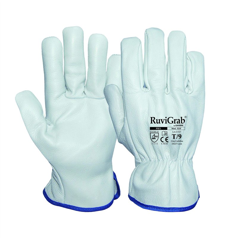 RuviGrab - Gant de travail en cuir de vache pleine fleur naturel - Gants de jardinage - Gants en cuir - Gants en cuir pour la co
