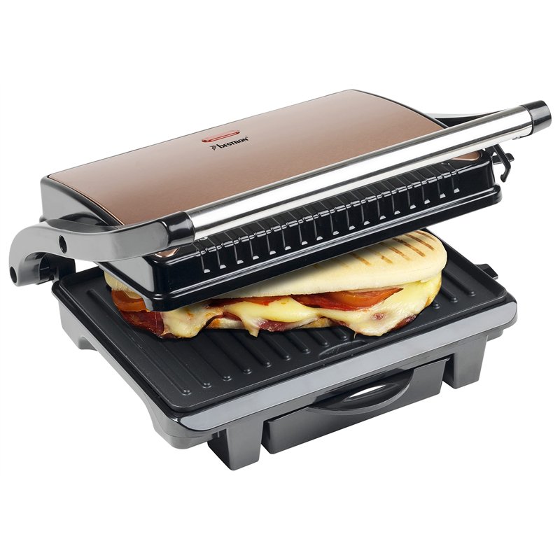 Bestron Gril Panini électrique, Gril avec bac de récupération, Gril Viande électrique avec poignée Cool-Touch et revêtement anti