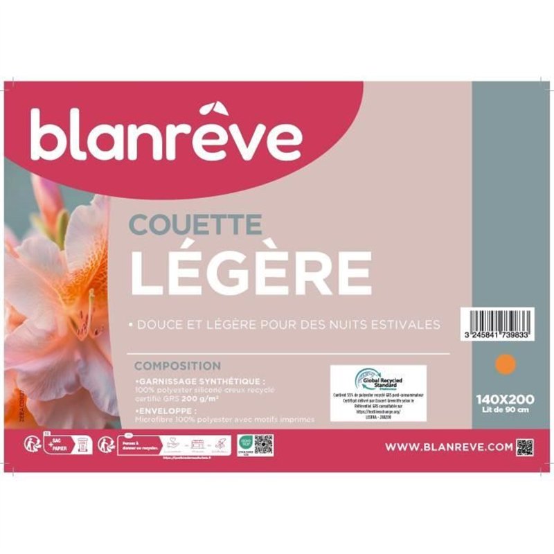 Couette - 140 x 200 cm - BLANREVE - Légere - 83g/m² - Motifs imprimés