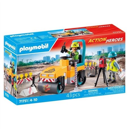 PLAYMOBIL 71751 Ouvriers avec rouleau compresseur et signalisation