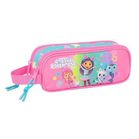 Trousse Fourre-Tout Double Gabby's Dollhouse Confetti Rose Turquoise 21 x 8 x 6 cm