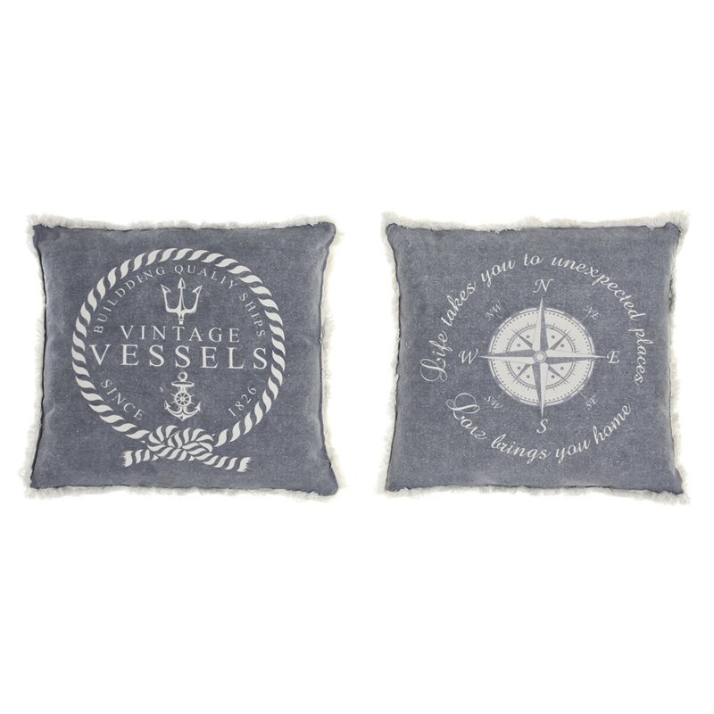 Coussin DKD Home Decor Bleu Blanc Frange méditerranéen Marin 45 x 10 x 45 cm (2 Unités)