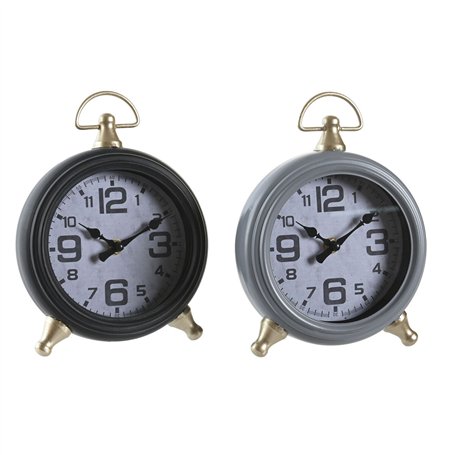 Horloge de table DKD Home Decor Noir Gris Doré Traditionnel (2 Unités)