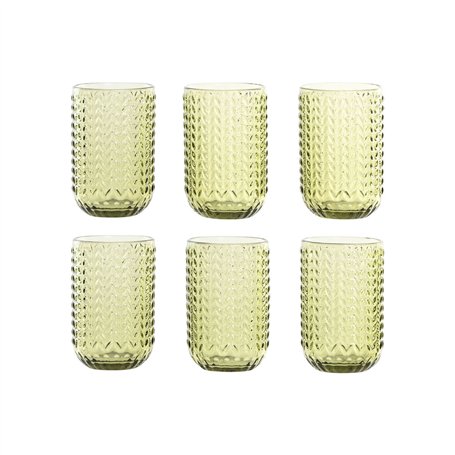 Set de Verres Home ESPRIT Vert Verre Avec relief 420 ml (6 Unités)