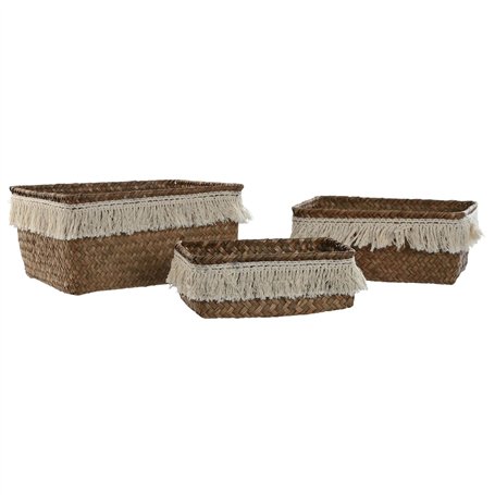 Set de basket Home ESPRIT Blanc Naturel Fibre naturelle Boho Usé (3 Pièces)