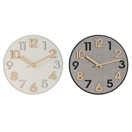Horloge Murale Home ESPRIT Gris Naturel Bois MDF 30 x 5 x 30 cm (2 Unités)
