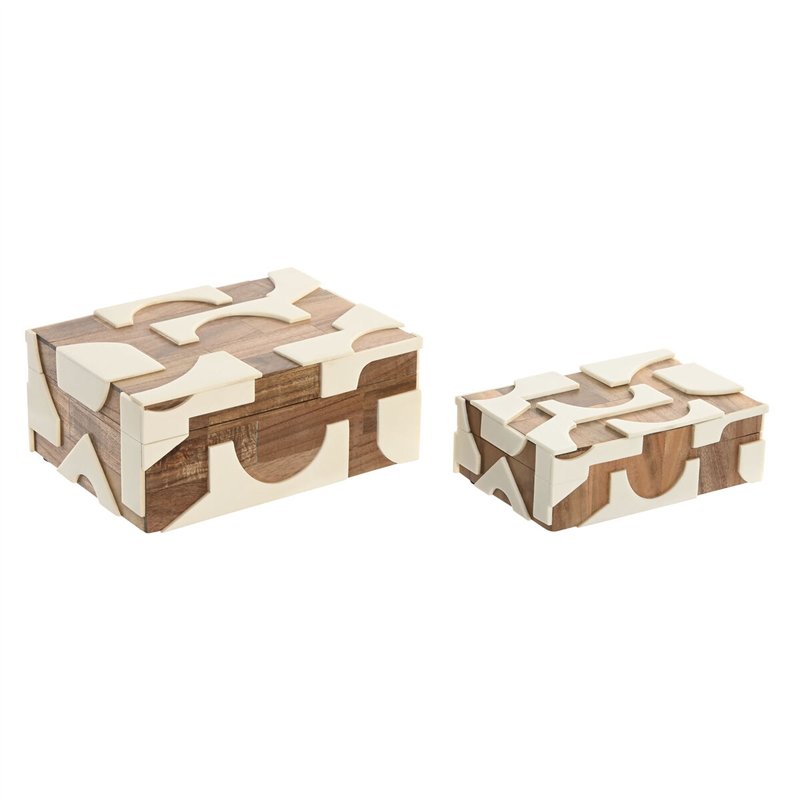 Boîte à bijoux Home ESPRIT Noir Naturel Résine Acacia 18 x 13 x 7,5 cm (2 Pièces)