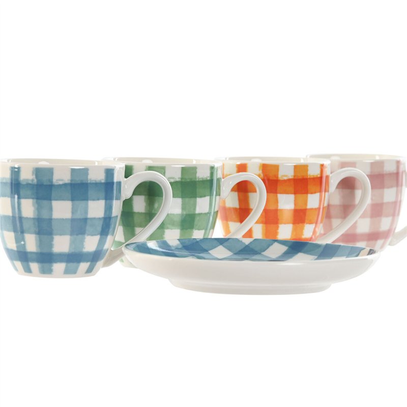 Image secondaire de Jeu de 6 tasses avec plat Home ESPRIT Bleu Blanc Vert Orange Rose Porcelaine 90 ml