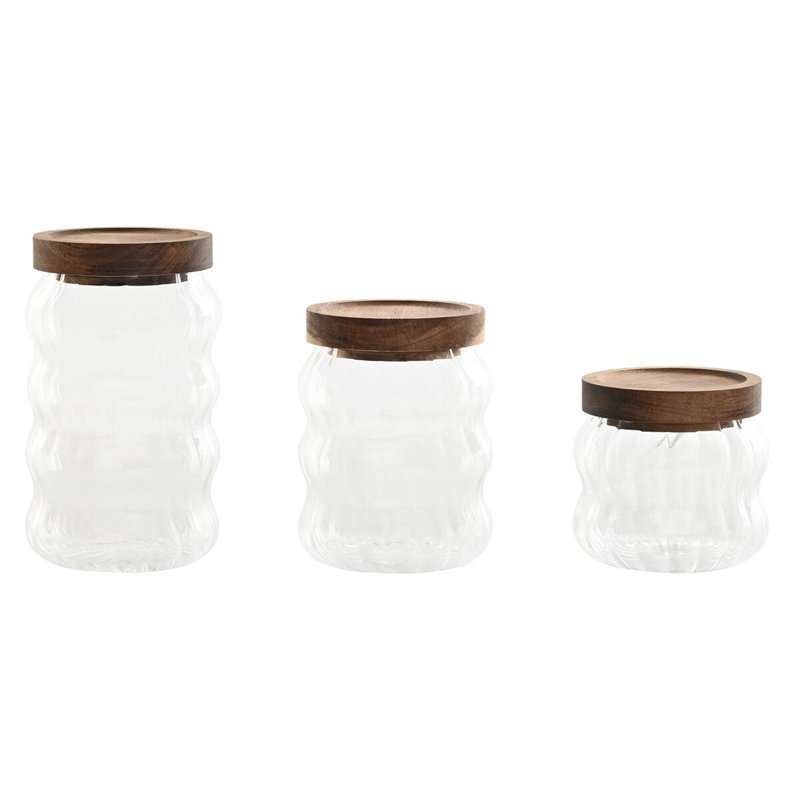 Set de 3 Boites Home ESPRIT Transparent Naturel 550 ml 750 ml 3 Pièces