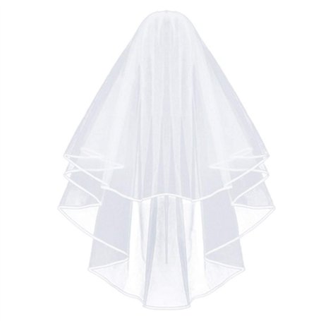 Nuluxi Voile de Mariage Courte 2 Couches avec Peigne Voile de Mariée Brodé de Ruban Vintage Niveaux Cathédrale de Mariage Blanc