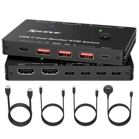 YOUTINGHDAV Commutateur KVM 2 PC 2 moniteurs USB C