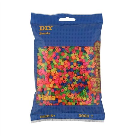 Hama - 201-51 - Loisirs Créatifs - Sachet 3000 Perles à Repasser - Taille Midi - Néon Mixte