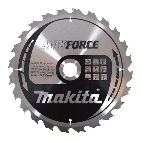 Lame carbure Bois ''MakForce'' scies circulaires Ø270 mm 30x24D - MAKITA B-32172
