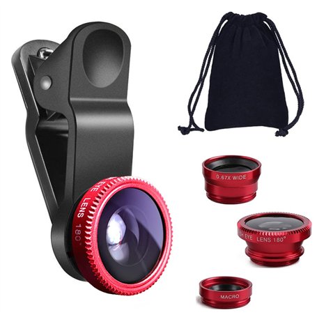 KINGMAS Kit Objectif 3 en 1 Universel fisheye et Macro pour iPad