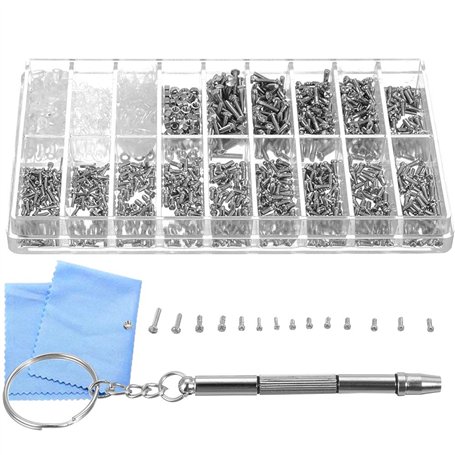 Gasea 1000pcs Mirco Kit Vis de Réparation de Lunettes Lunettes de Soleil Montres Écrou Assortiment Remplacement Vis de Lunettes