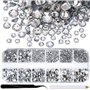 2000 Pièces Hot Fix Strass en Verre Plat Hotfix Gemmes de Cristal Rond 1.5-6 mm (SS4-Ss30) dans la Boîte de Stockage avec Pince