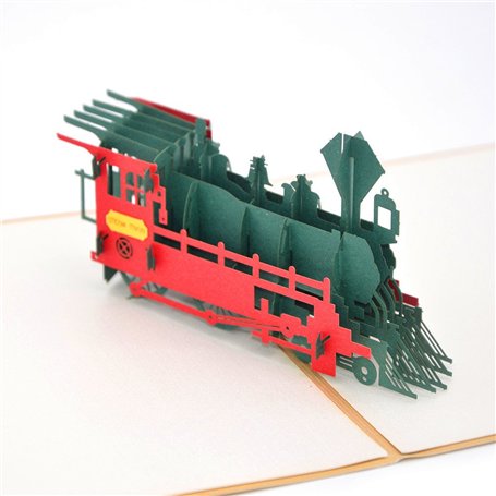 Medigy Carte d'Anniversaire Faite à Main 3D Pop Up Kirigami Creux Train Rétro Pliable Carte Postale de Voeux pour Anniversaire M