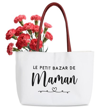 BOFUNX Sac Cabas Le Petit Bazar de Maman Sac en Toile Cadeau Femme pour Anniversaire Noel Fête des Mères