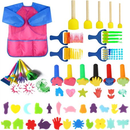 UHAPEER 44 Pièces Éponge Brosses de Peinture Enfant DIY Outils de Peinture Kits pour Enfants pour Apprentissage Précoce Graffiti