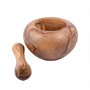 Mortier avec pilon en bois d'olivier - Fait main avec bord naturel - Mortier de cuisine en bois - Mortier durable pour herbes et