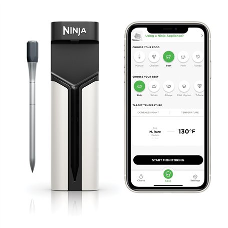 Ninja ProChef WP100EU Thermomètre à viande numérique sans fil pour cuisine intérieure et extérieure avec portée Bluetooth de 50