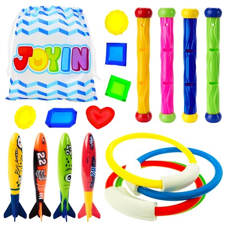 JOYIN 18 Pcs Jouets de Plongée Jouets de Natation Piscine Jeux de Piscine Jouet Anneaux Plongée sous-Marine Bâtons de Plongée et