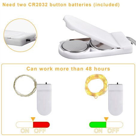 AOUVT Lot de 15 Guirlande Lumineuse à Piles, Guirlande lumineuse 2m 20 LEDs, Mini guirlandes LED étanches, Pour Bouteilles, Déco