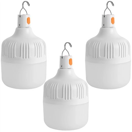 Lot de 3 lampes de camping LED rechargeables par USB - Lampe de tente super lumineuse - 3 modes d'éclairage - 30 W - Lampe de ca