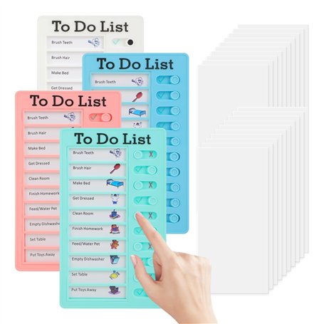 To Do List pour Enfants – Lot de 4 Planchettes de Planification 20x12 cm avec 20 Fiches Réutilisables