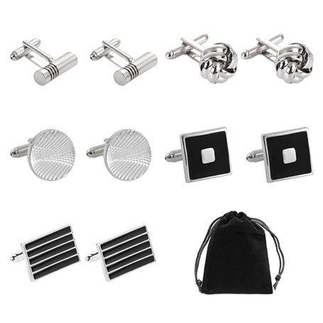 Lot de 5 paires de boutons de manchette en acier inoxydable