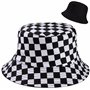 MengH-SHOP Chapeau de Seau Réversible Noir et Blanc Imprimé à Carreaux Chapeau de Pêcheur en Coton Unisexe Pliable Chapeau de So