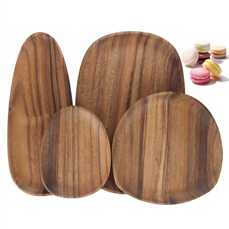 Lot de 4 plateaux de service ronds irréguliers en bois pour collations