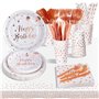 AIPartywar Lot de 193 assiettes de fête pour anniversaire d'enfant - Rose sur blanc - Avec gobelets