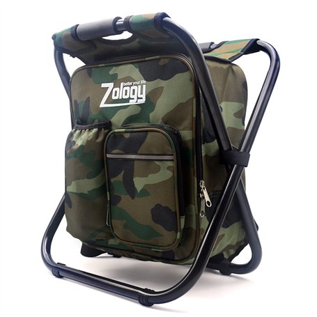 Zology Paniers Sièges Pliant Camping Chaise Tabouret Sac à Dos avec Refroidisseur Isolé Sac de Pique-Nique Camouflage Portable R