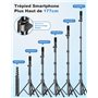 CIRYCASE 177cm Trepied Smartphone, Portable Tête de Trépied Appareil Photo Extensible en Aluminium avec Télécommande sans Fil, P