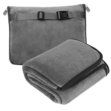 WIYETY Couverture de Voyage 2 en 1 - Coussin Transformable Portable Avec Fixation de Valise - Pour Bureau